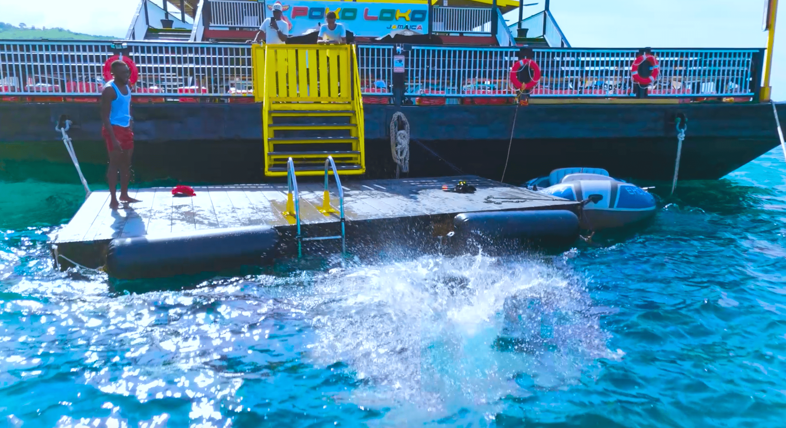 Guests swimming around the platform